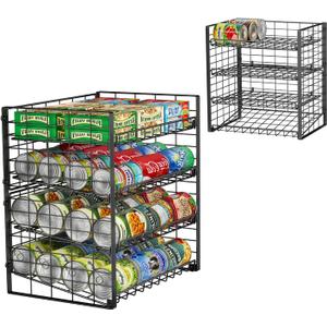 JKsmart 4-Tier Can Rack Organizer for Pantry, Adjustable Can Storage Holder for Various Ounces of Canned food Soda Drinks, Can Dispenser Holds Up to 48 Cans for Cupboard Cabinet