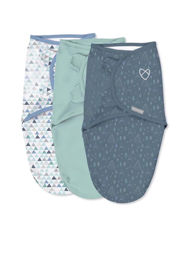 SwaddleMe by Ingenuity Original Swaddle, 100% Cotton, Improves Sleep & Calms Startle Reflex, 3-5 Months, 14-18 lbs, 1.0 TOG, 3-Pack, Baby Swaddle Blanket - Mountaineer