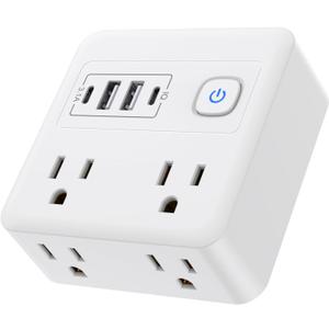 Multi Plug Outlet Extender with USB - Surge Protector Splitter 4 USB Wall Charger - Multi Plug Outlet Splitter,Widely Spaced Outlet for Travel, Home, College Dorm Room,White