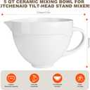 5 QT Ceramic Mixer Bowl Compatible with KitchenAid Tilt-Head Stand Mixers 4.5-5 Quart, Food-Grade Polished Mixing Bowl with Anti-slip Handle & Secure Locking Clasp, Microwave & Oven Safe