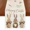 Carrots Rabbit Bunny Happy Easter Table Runner, 13 x 72 Inch, Spring Summer Seasonal Holiday Kitchen Dining Table Decoration for Indoor Outdoor Home Party Decor (Gray Rabbit), 2 Pack