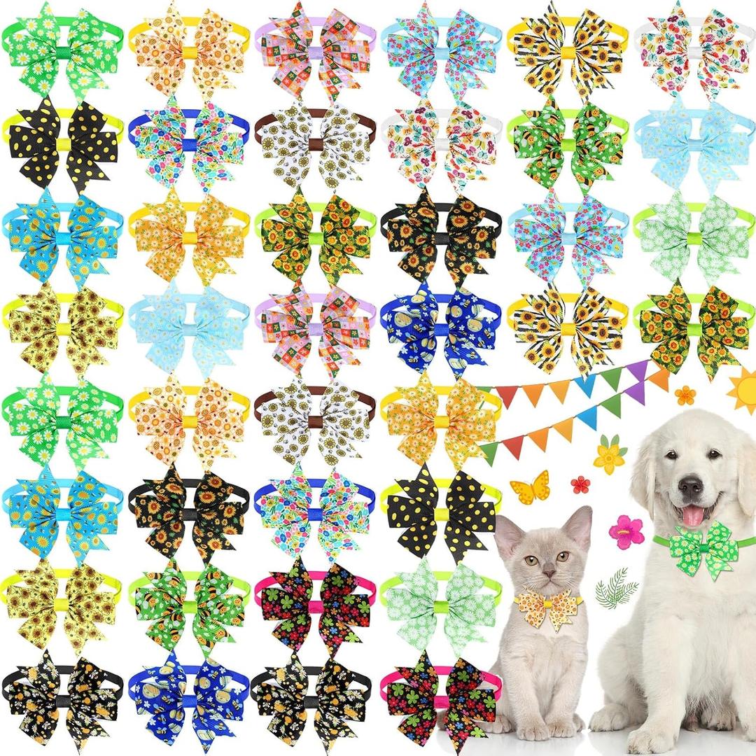 Talltalk 40 Pcs Dog Bow Ties Spring Tie Dye Summer Collar Bows for Dogs Hawaii Puppy Bowties with Plastic Buckle Adjustable Grooming Collar for Small Medium Cat Pet