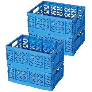 PAG-Mass Heavy Duty Plastic Milk Crates for Storage, 4-Pack Stackable Storage Bins for Organizing, Collapsible Storage Basket with Handle for Groceries, Suitable for Home Office School Store, Blue