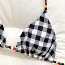 Women's Plaid Print Colorblock Bathing Suit Halter Summer Boho Swimsuit Bikini Set (M)