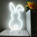 LED Bunny Lamp,Cute Rabbit Neon Light Signs Easter decorations USB Powered or 3xAA Battery Powered,Bunny Night Light Gifts for Bedroom Dorm Easter Christmas Party Bar Wall Decor (White)