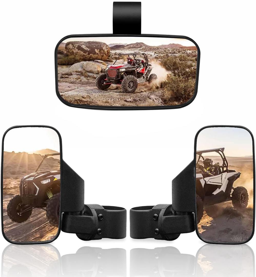 RANSOTO UTV Side Rear view Mirror And Center Mirror for 1.6" to 2" Bar Compatible with Polaris RZR Ranger Can-Am Maverick Commander Yamaha Rhino Kawasaki Teryx Honda Pioneer Talon Arctic Cat ZForce