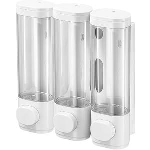 Wall Mounted Dispenser, Shower 3 Chamber No Drill, Abs White, Tanks Transparent, Bathroom Organizer Space-Saving