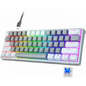 AULA 60 Percent Wired Mechanical Gaming Keyboard, 29 RGB Backlit Custom Hot Swappable Keyboards, Blue Switch 60% Mini Small Compact Design for PC/Mac/Laptop/Wins(Wired Version) (White Grey)