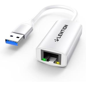 2 x LENTION USB to Ethernet Adapter, 1000Mbps Plug and Play Wired LAN Network USB A to RJ45 Converter Powerline Ethernet Adapter Compatible with Nintendo Switch, Linux, Windows Laptop (HU604, Silver)