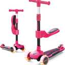 ZIFFY 2-in-1 Toddler Scooter with Seat, 3 Wheel Scooter for Kids 3-5 6-12, Foldable Light-Up Kid Scooters for Boy Girl 110 Lbs, Anti-Slip Deck, 3 Adjustable Height Handlebar, Kids Riding Toys by JOVA (Red)