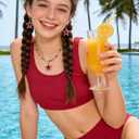URMAGIC Girls Two Piece Swimsuits Ribbed Bikini Sets Swimming Bathing Suit Beach Sport Athletic Teen Girls Swimwear, 15-16Y