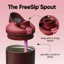 Owala FreeSip Tumbler Insulated Stainless Steel Water Bottle with Built-in Straw and Side Handle, For Travel, Work, School, and Sports, 40oz, BPA Free, Leak Proof, Black Cherry
