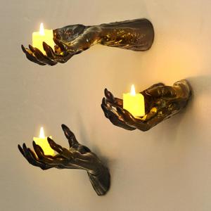 Halloween Decorations Indoor Gothic Decor: Pack of 3 Wall Mounted Creepy Reaching Hands with Lighted Candles for Gothic Wall Decorations