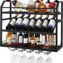 Hoctieon Wall Mount Wine Rack, Wall Mounted Wine Bottle Rack for Display and Storage, Hanging Bottle Holder, for Living Room, Dining Room, Bar, Wine Cellar, Black