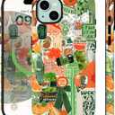 Compatible for iPhone 15 Case Compatible with Magsafe Green Collage Cute Bow Cat Aethetic Vintage Funny 2-in-1 Layer Rugge Shockproof Anti-scratch Phone Case for iPhone 15 Women Grils Men Boys