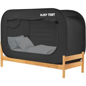 Bed Canopy Bed Tent Dream Tents Privacy Space Twin Size Sleeping Tents Indoor Pop Up Portable Frame Curtains Breathable with Mosquito Mesh Window for Kids and Adult (Mattress Not Included) Black