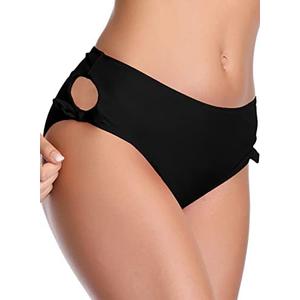SHEKINI Women's High Waisted Bikini Bottoms Cutout Side Tummy Control Classic Swimsuit Briefs, Black, Large