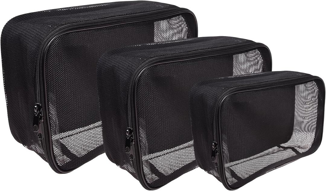 SHANY Assorted Size Cosmetics Travel Bag - Black Mesh Make Up Bag/Organizer - 3PC set (3 Count (Pack of 1))