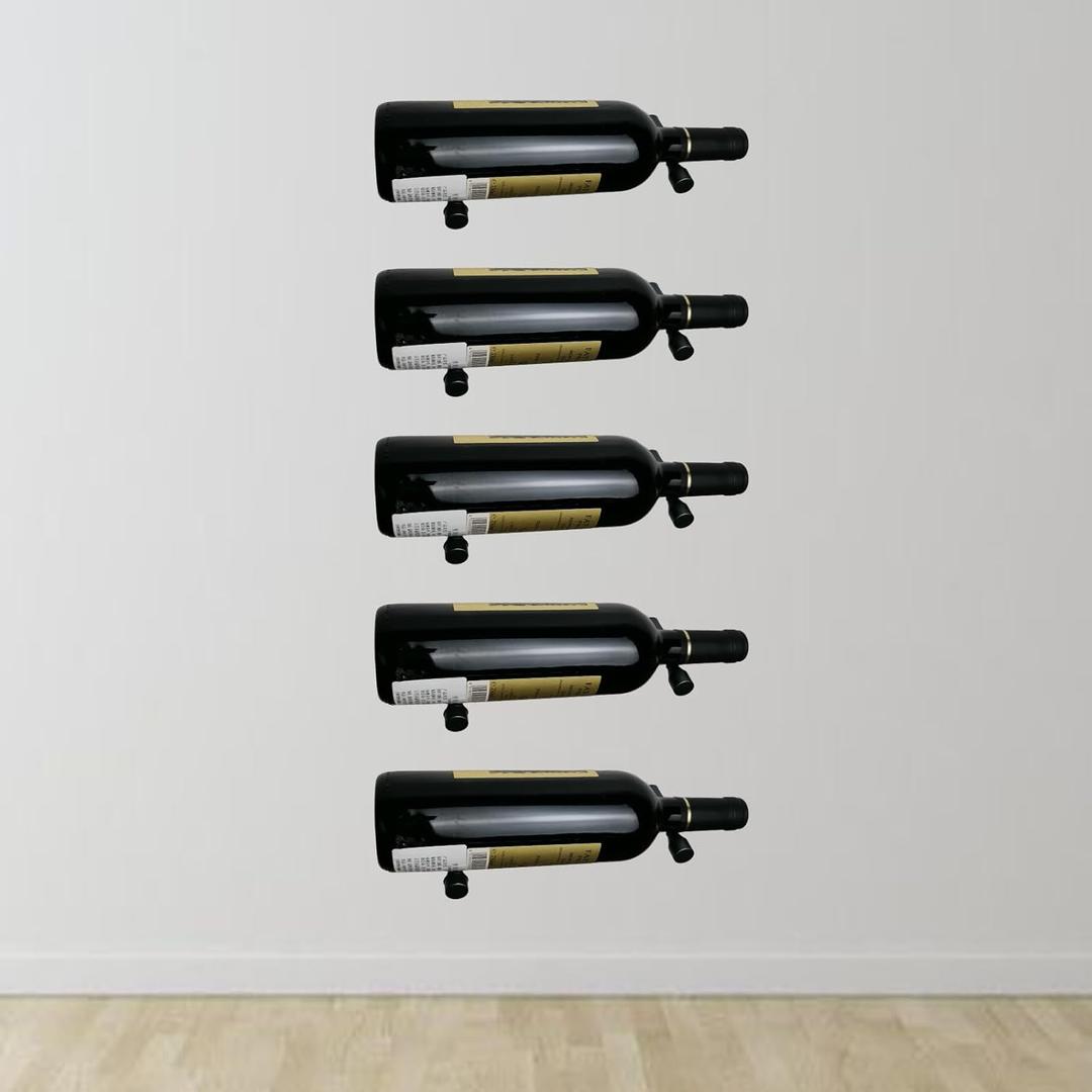 Wine Rack Wall Mounted 5 Bottle Matte Black Metal Vino Pins Single Display Pegs System for Wine Bottles (Matte Black)