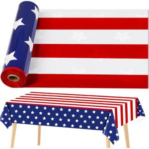 gisgfim Independence Day Decorations Tablecloth Roll 52 in x 100 Ft with Slide Cutter July Plastic Table Cloth Roll American Flag Table Cover for Patriotic Events Family Parties and Celebrations
