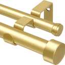 KAMANINA 1 Inch Double Curtain Rods 66 to 120 Inches (5.5-10 Feet), Heavy Duty Adjustable Double Curtain Rod for Windows, Gold Drapery Rods with End Caps