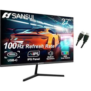 SANSUI Computer Monitors 27 inch 100Hz IPS USB Type-C FHD 1080P HDR10 Built-in Speakers HDMI DP Game RTS/FPS tilt Adjustable for Working and Gaming (ES-27X3 Type-C Cable & HDMI Cable Included)