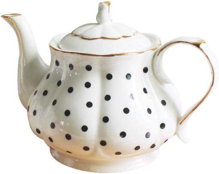 European Style Teapot Handmade Ceramic Teapot Pumpkin Fluted Shape Vintage Tea Party Set Gift (Polka dot)