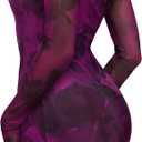 REORIA Women's Spring Mesh Sheer Long Sleeve Wedding Guest Dress Sexy Floral Bodycon Maxi Long Dresses (M)