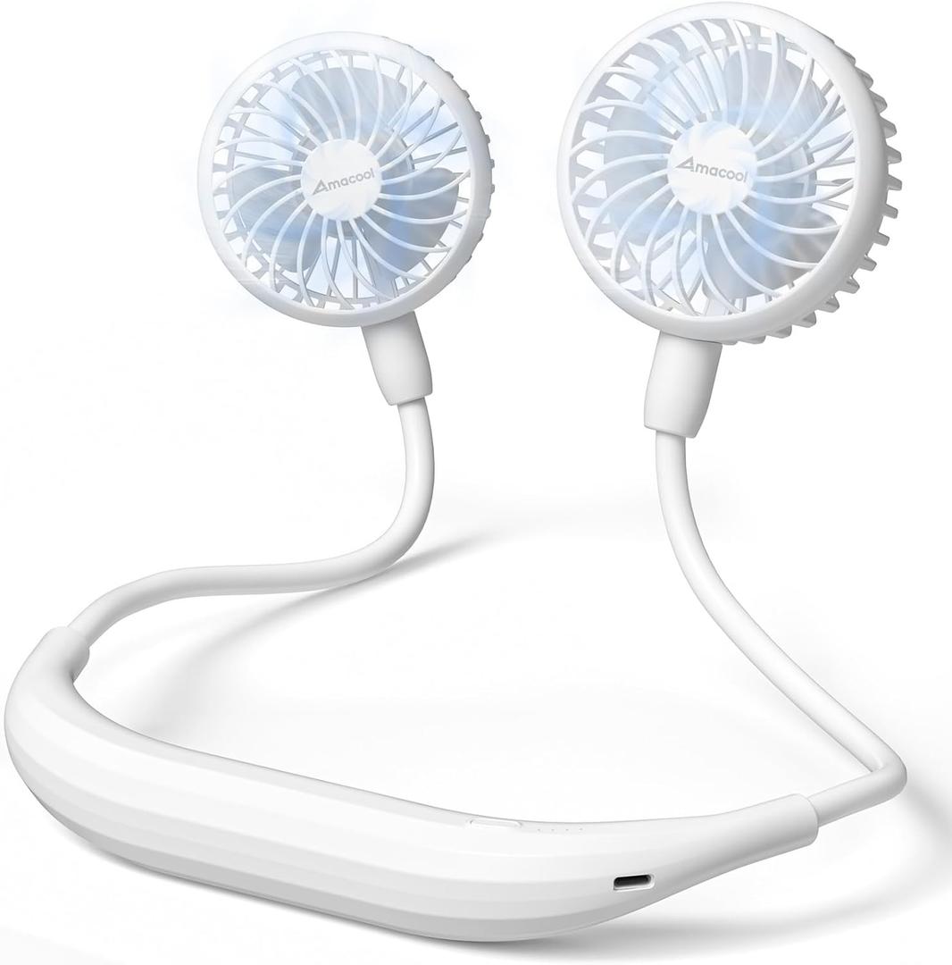 AMACOOL 2600mAh Portable Neck Fan, Wearable Hands-Free Battery Operated with Ultra Quite & Strong Wind, 360 Adjustable Personal Fan Gifts for Women Hot Flashes Home Cruise Travel Outdoor Sports-White