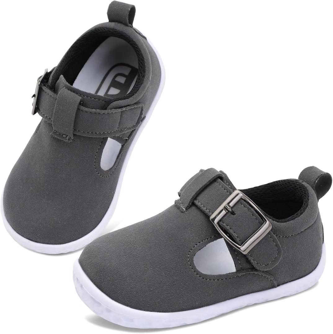 JOINFREE Toddler Shoes Girls Boys Lightweight Dress Shoes Wide Barefoot Flats Fashion School Shoe Kids Fall Walking Sneakers (Black)