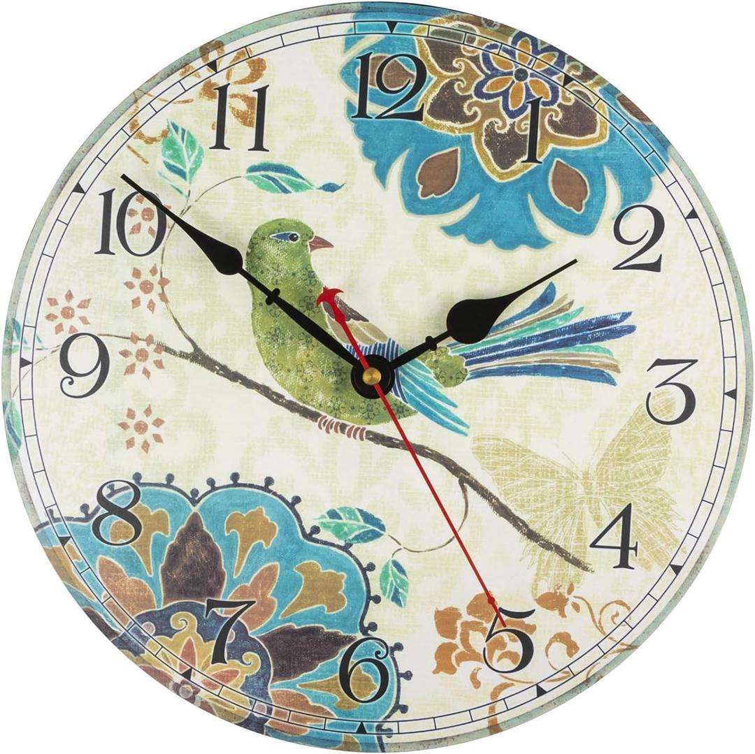 Silent Wall Clocks Non Ticking Decorative Clock for Bedroom Living Room Kitchen Wood Cabin Farmhouse Round Wall Decor 30cm