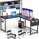 94.5'' Gaming Desk Computer Desk with Storage, L Shaped Desk with Power Outlet & LED Strip, Office Desk with Pegboard, Corner Deck for Home Office Black