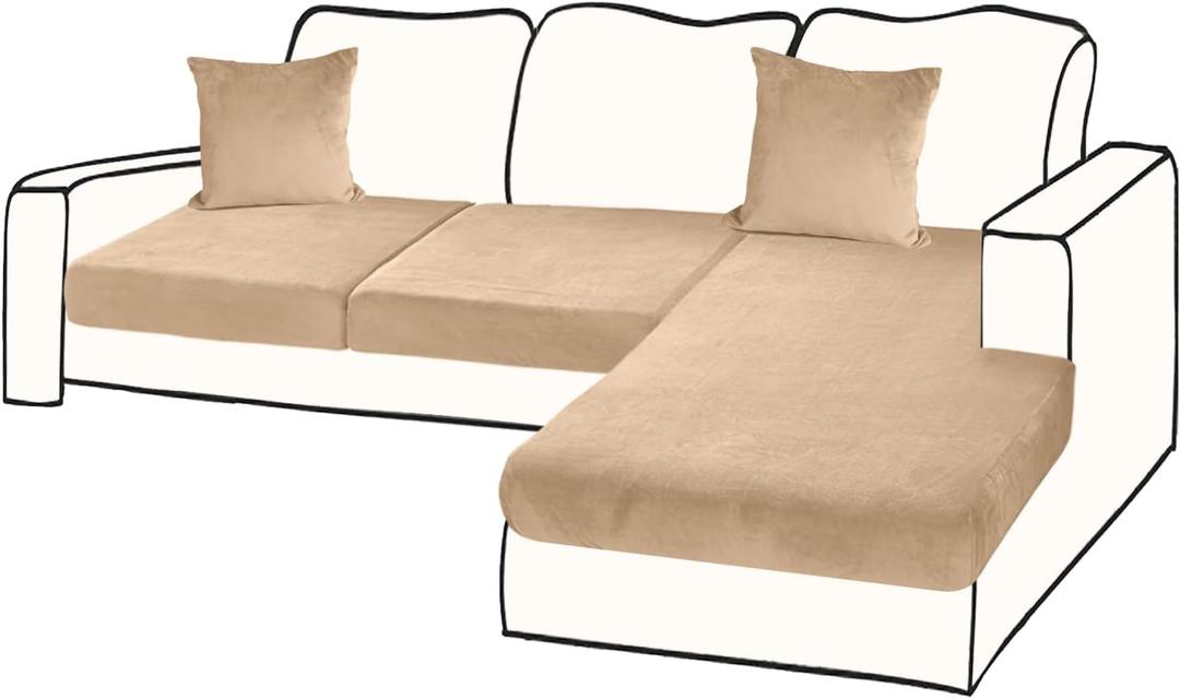 Sectional Couch Covers for 3-Piece Seat Cushion Velvet Separate L Shape Couch Cover Stretch Sofa Slipcover with 2 Pieces Pillowcases Furniture Protector (Sofa 2 Seater + 1 Chaise, Camel)