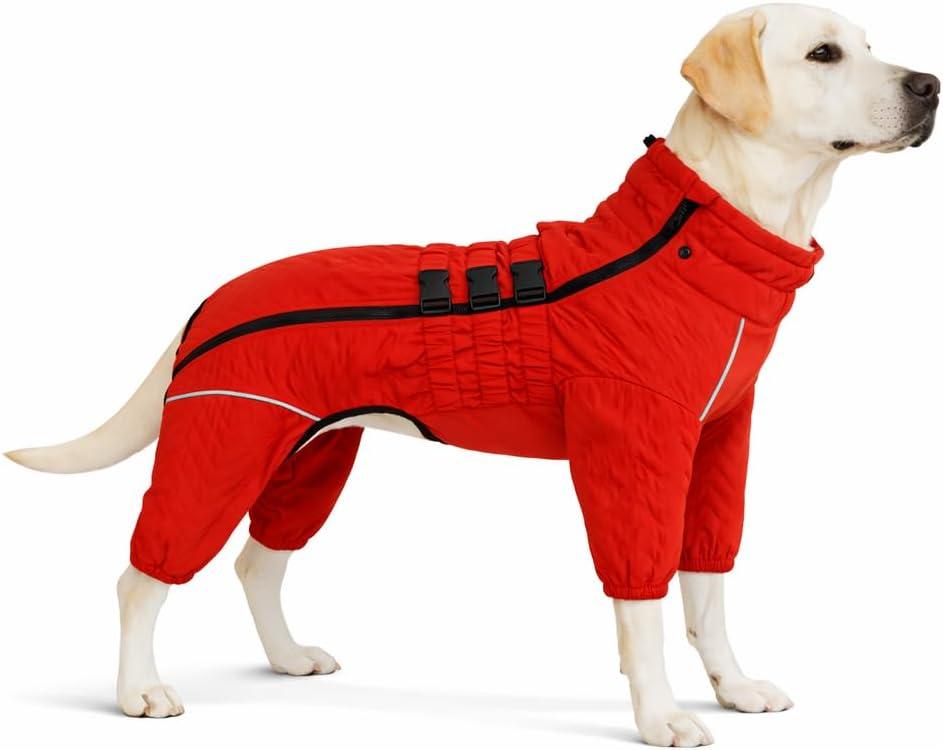 Warm Dog Coat Double Layers Dog Vest, 4 Legs Covered Windproof Waterproof Reflective, Orange 3XL (3XL (back 22"))