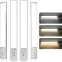 Under Cabinet Lighting, 4Pack Motion Sensor Light Indoor with 3 Color Temps, Rechargeable Under Counter Lights for Kitchen,Dimmable Closet Lights Battery Operated, 76 LED Motion Sensor Light Indoor