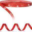 5 Roll Red Glitter Ribbon, 50 Yards Red Cut Edge Christmas Ribbon Christmas Glitter Ribbons Wrapping 3/8" Wide Sparkly Ribbons Balloon String for DIY Craft Christmas Tree Decoration Wedding Valentine