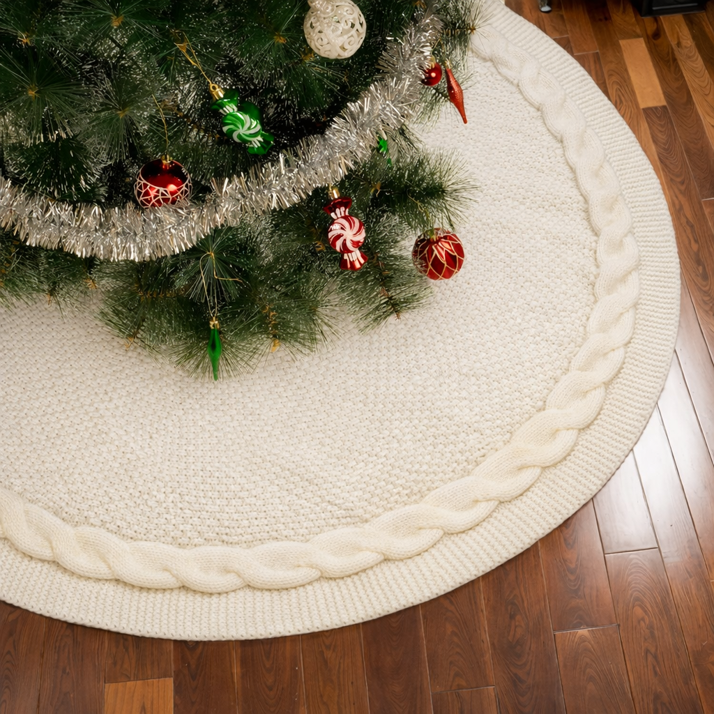 White Christmas Tree Skirt, 36 Inch Knitted Tree Skirt for 4-6 Ft Christmas Tree Luxury Knitted Thick Rustic Tree Skirt Xmas Decoration, Christmas Tree Skirt Decor for Christmas Tree