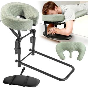 Massage Headrest for Bed(with Extra Long Armrest Shelf), Adjustable Massage Face Cradle at Home, Portable Massage Table Kit for Sleeping Mattress, Face Down Pillow After Eye Surgery