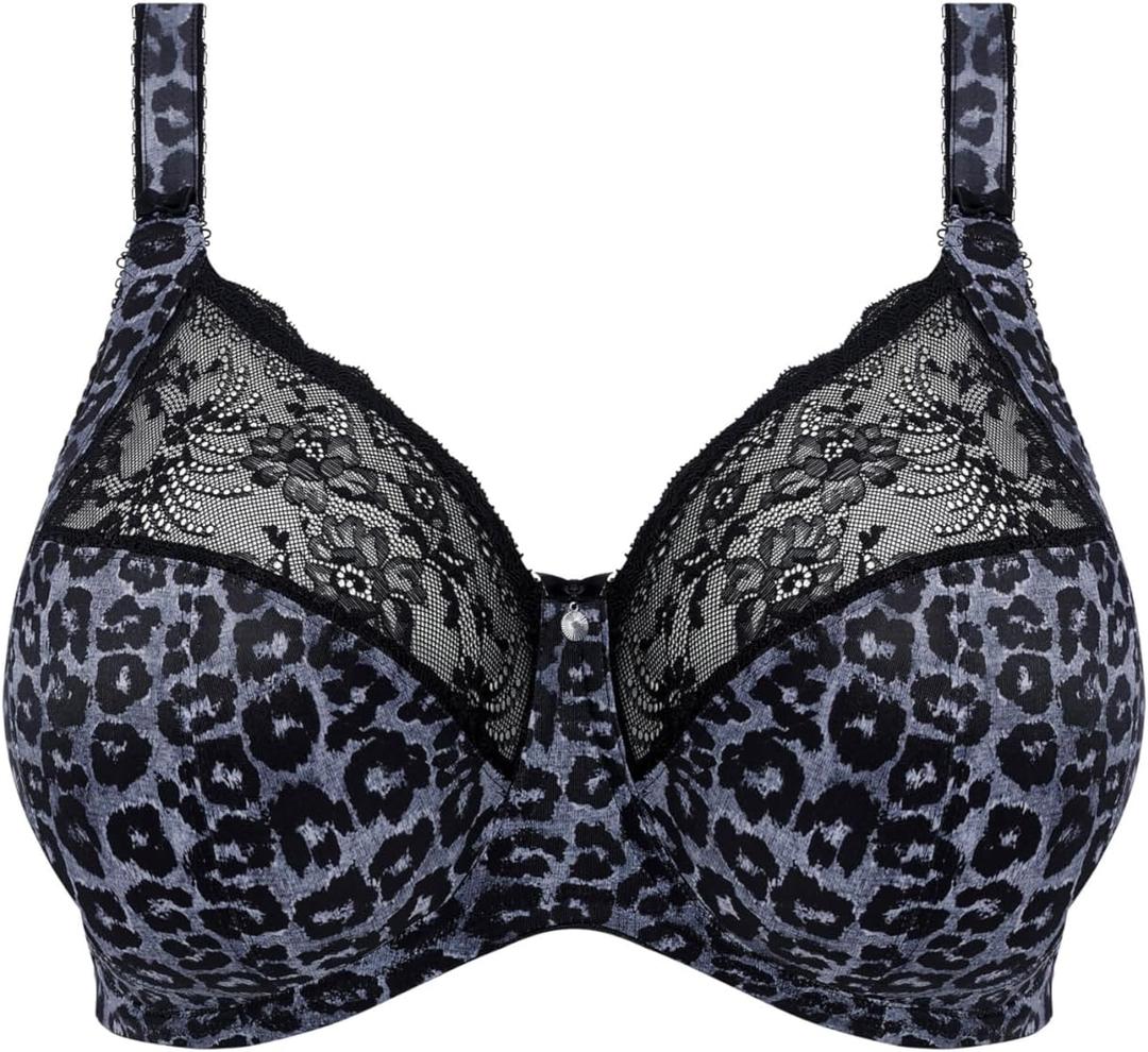 Elomi Women's Morgan Banded Comfort & Support. Three-Section Cup, Side Frame, Stretch Lace. Dd+ Bras (36DD, Snow Leopard)