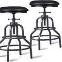 Diwhy Industrial Vintage Counter Stool, Kitchen Counter Height Adjustable Swivel Chair, Metal Frame Stool, 20.47-26.77 Inch, Fully Welded Base, Black PU Upholstered, Set of 2
