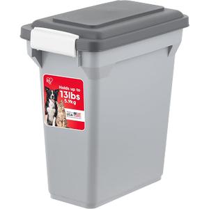 IRIS USA Dog Food Storage Container, Airtight Lid, 2-Cup Scoop, Up to 13 Pounds Pet Food Storage, Versatile Pet Food Bin, Treats, BPA Free, Gray/Dark Gray