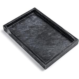 Black Marble Tray, Stone Bathroom Tray, Decorative Holder for Tissrue, Candle, Soap, Towel, Plant (Black - 10 x 6)