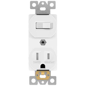 ENERLITES Combination Single Pole Toggle Switch 15A/120VAC and Tamper-Resistant Receptacle 15A/125VAC, Residential Grade, UL Listed, 62150-TR-W, White, 1 Pack