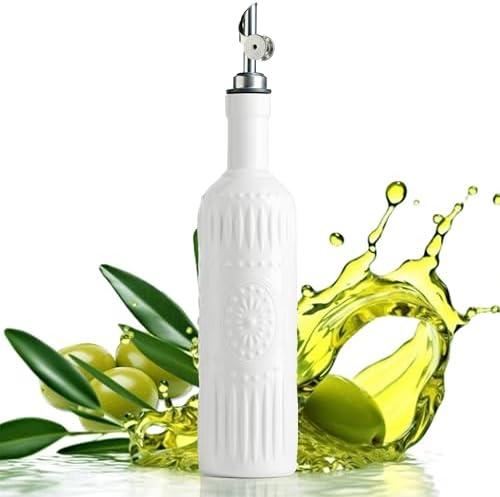 LYEOBOH Oil Dispenser for Kitchen, Olive Oil Dispenser Bottle with Non Drip Spout - 17 OZ Ceramic Vinegar Dispenser Bottle, Easy to Use for Kitchen Gadgets, Frying, BBQ, White