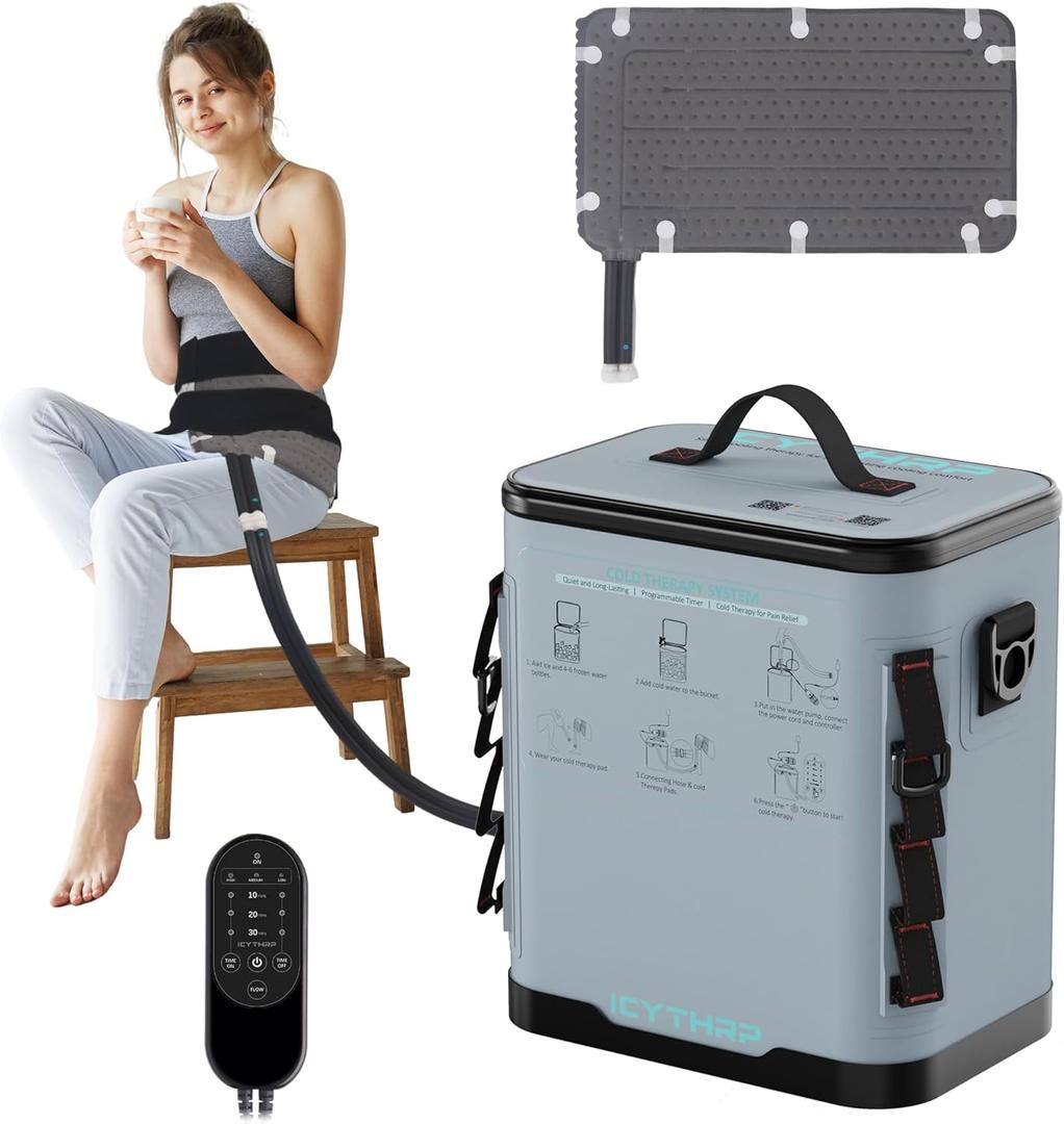 Cold Therapy Machine with Programmable Timer, Portable Ice Therapy System for Post-Surgery Recovery, Circulating Cold Water Therapy w/Compression Pads for Shoulder, Knee, Hip and Ankle