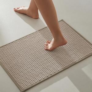 TYUU Bathroom Rugs Non Slip Washable, Super Absorbent Thin Bath Mat Small Quick Dry Low Pile Bathroom Rug, Beige 16"x24"