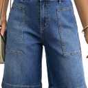 Astylish Summer 2026 Wide Leg Jorts Shorts for Women High Waisted Stretchy Denim Short Pants Casual Bermuda Jean Trousers with Pockets Beau Blue Size 8