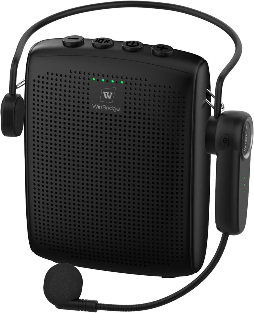 WinBridge Voice Amplifier with Bluetooth, Portable Speaker and Microphone Set, Wireless Mic Headset Speaker for Teachers, Tour Guide, Public Speaking, Fitness Instructors, Features Mute, 15W WB002 (Black)