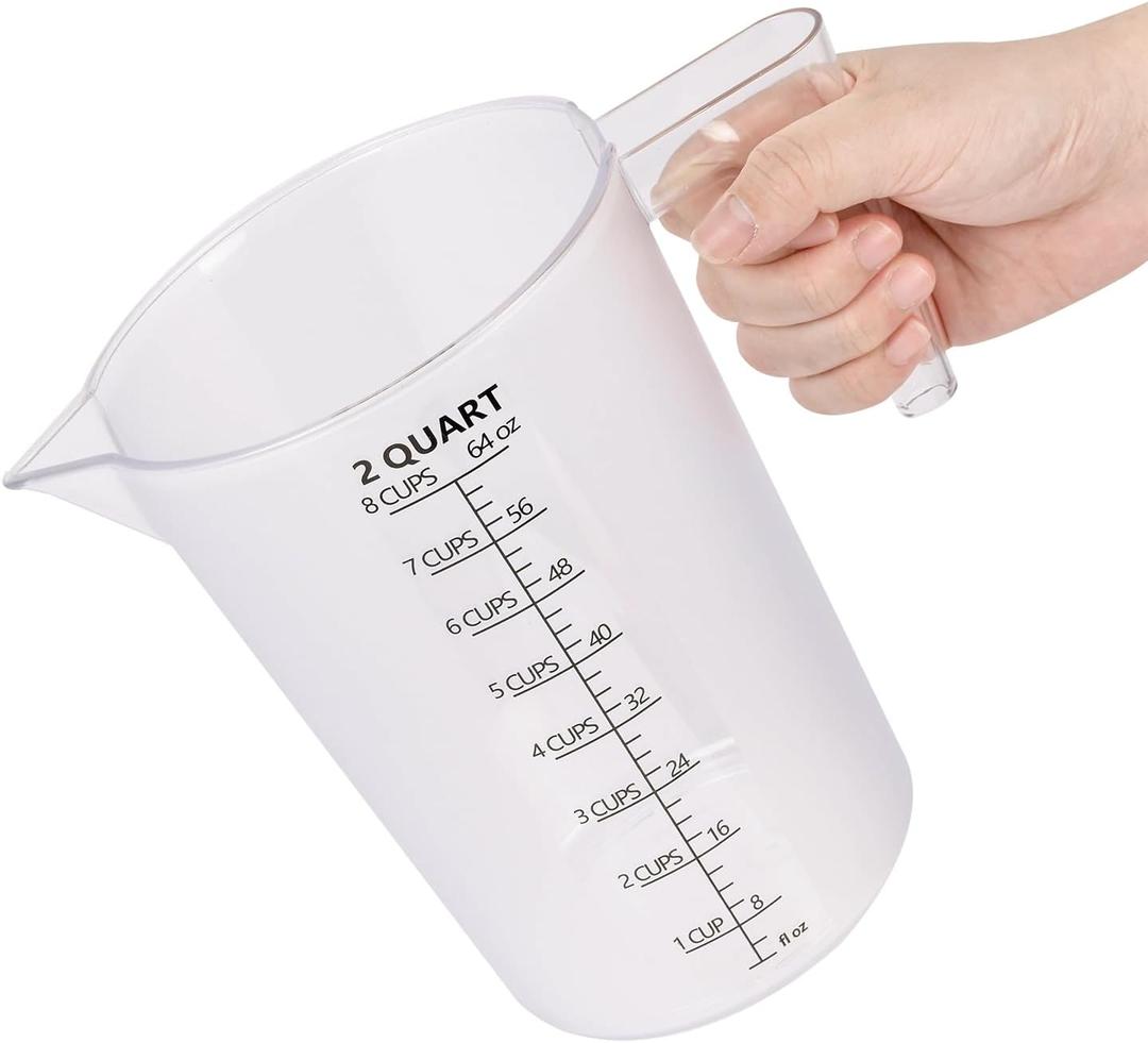 Food-Grade Plastic Measuring Pitcher  64 Ounce & 8 Cups Measuring Cups with Handle for Liquid, Motor Oil, Pool & Lawn Chemicals, Dilution, Soap Mixing, Brewing, Commercial & Kitchen Use(2000ml)