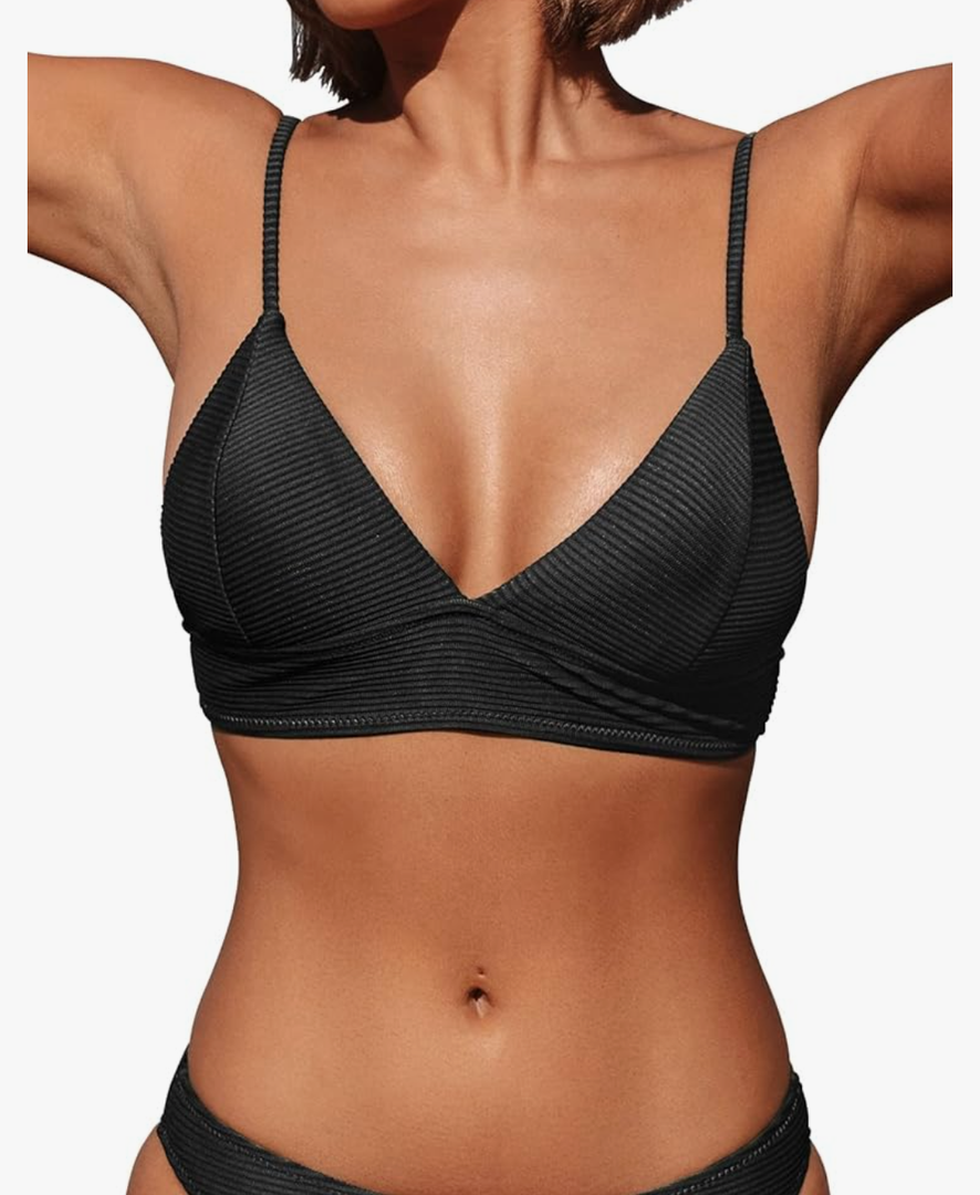 CUPSHE Bikini Top for Women Swimsuit V Neck Textured Bathing Suit, M